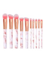 طقم فراشي مستحضرات تجميل مكون من 10 قطع أبيض/ ذهبي/ وردي